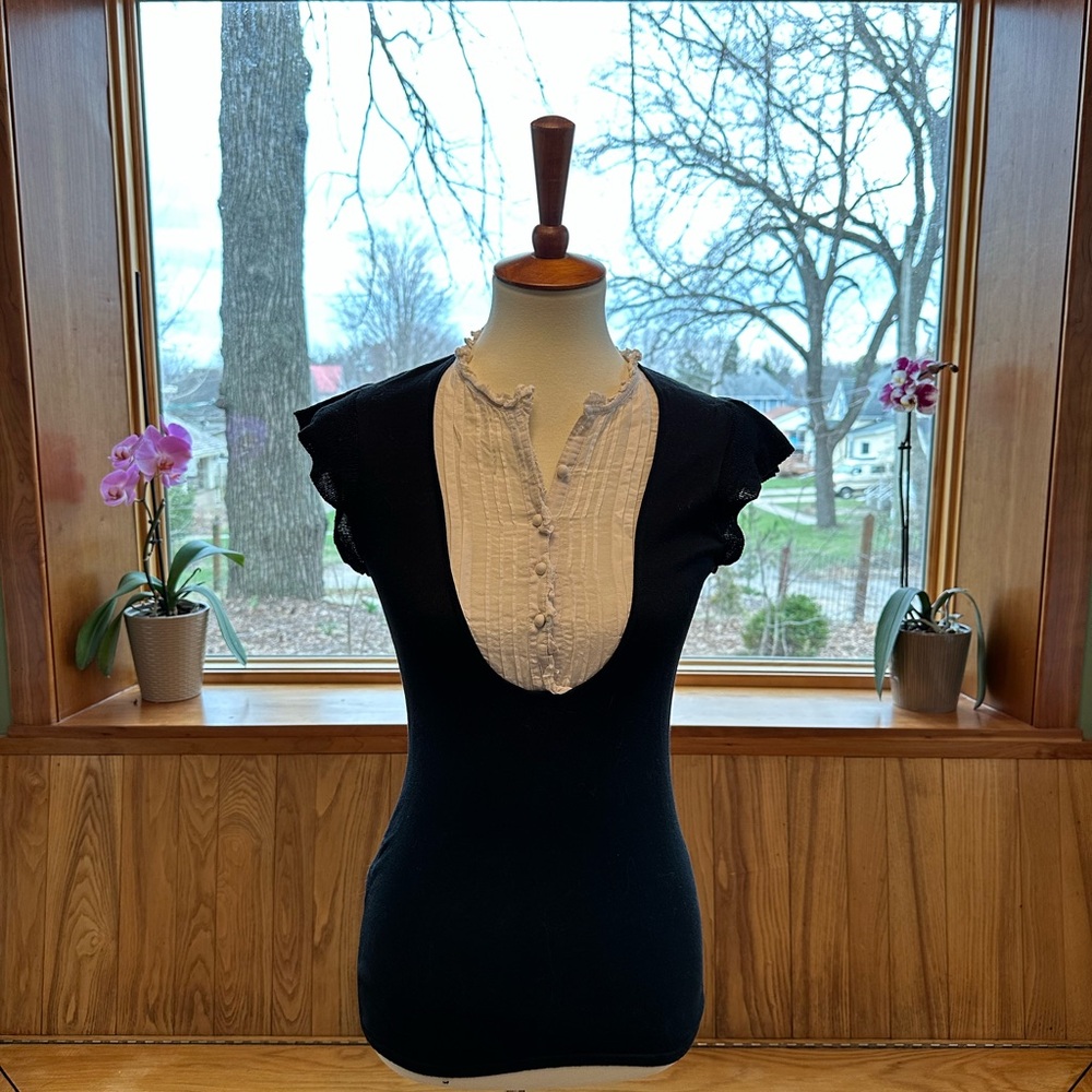 BCBGMaxAzria Black Top with White Placket XS